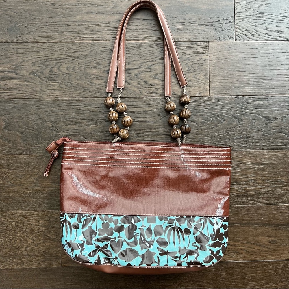 Braciano Brown and Teal Handbag with Beaded Straps
